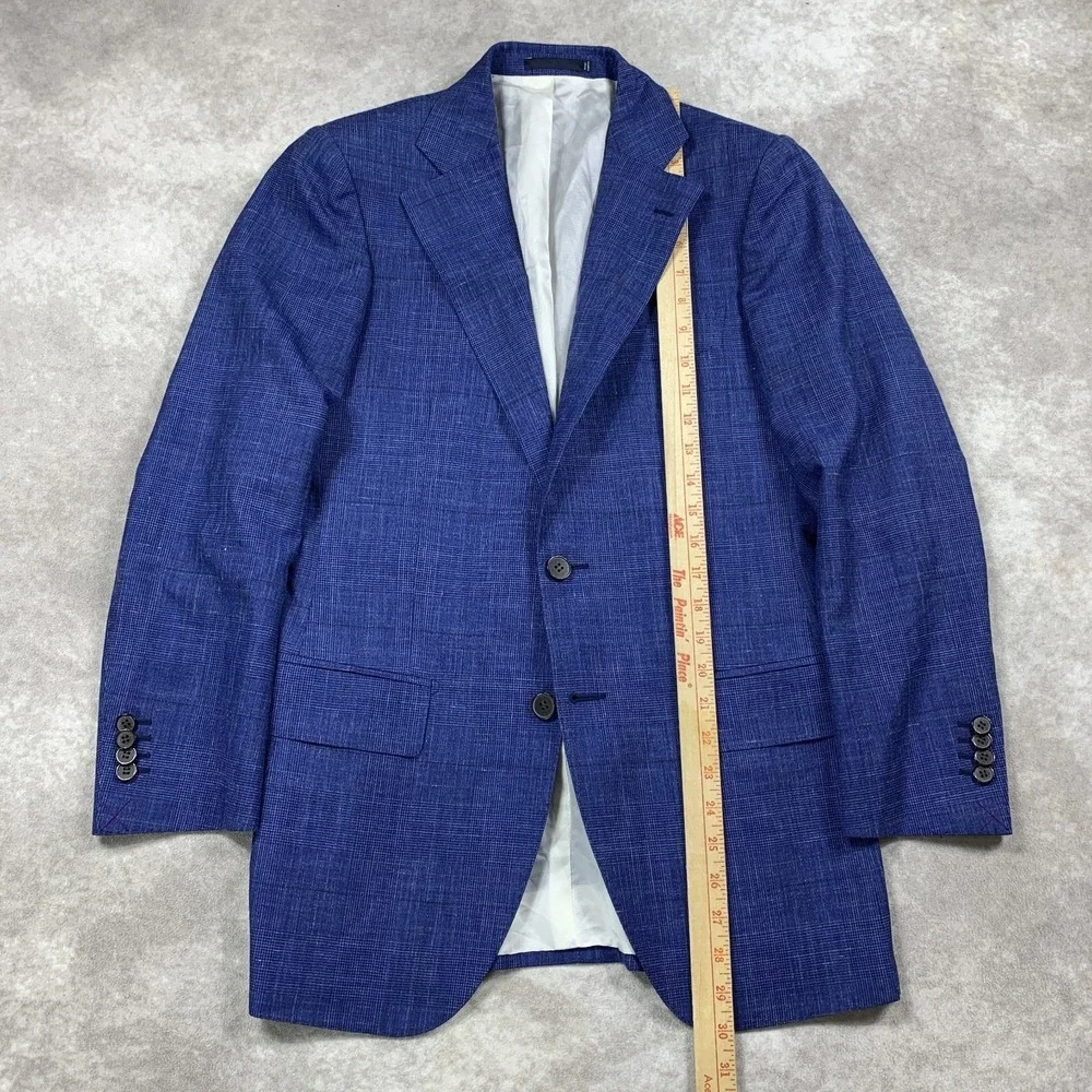 Suitsupply Lazio Blazer Mens 34R Blue Glen Plaid Linen Vitale Barberis Canonico